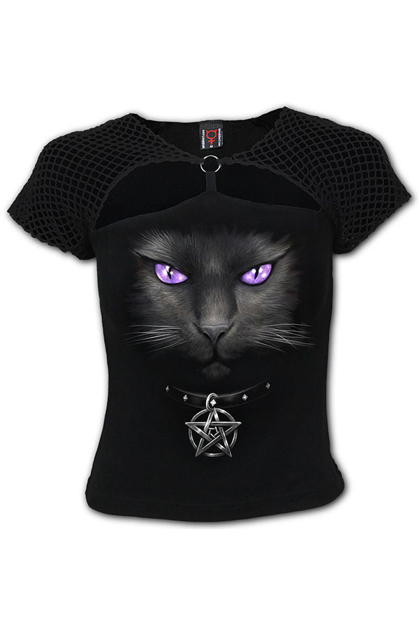 Camiseta manga corta crop gótica Black Cat de Spiral Direct