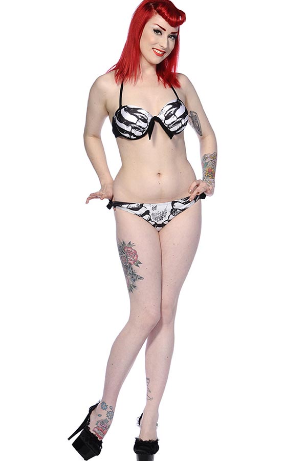 Bikini de mujer huesos estilo retro gótico de la marca Banned