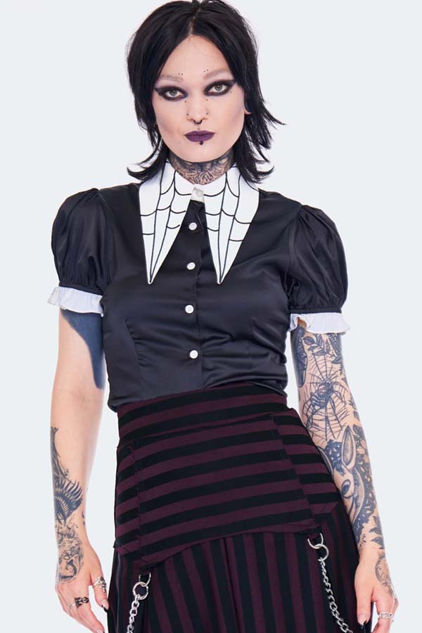 Blusa satén gótica negra mujer